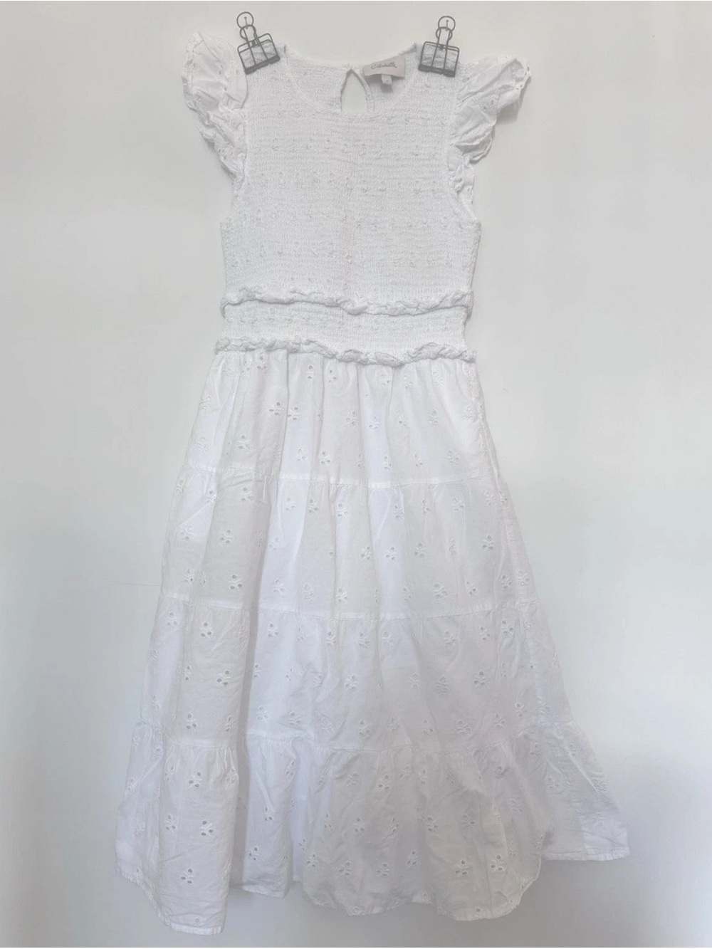 Cleobella White Eyelet Mini Dress with Ruffle Cap Sleeves